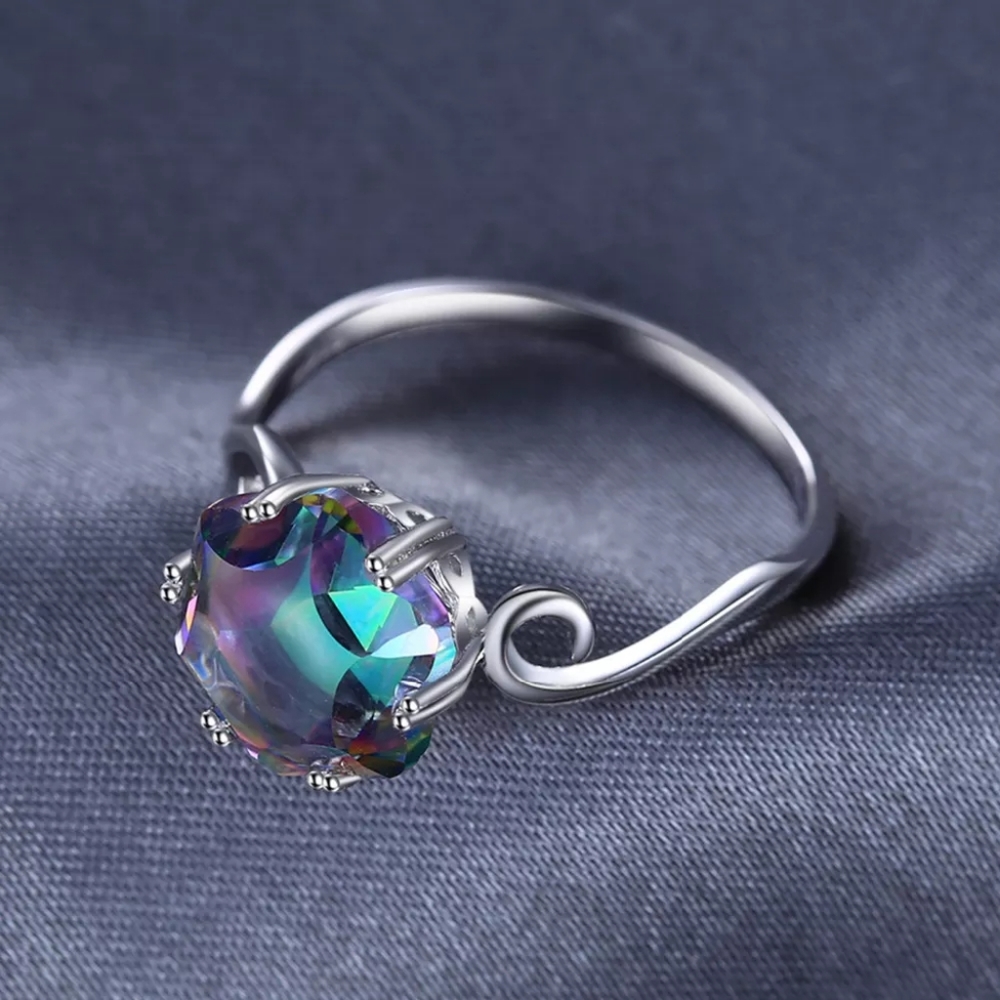 Rainbow Fire Mystic Silver Topaz Ring Size 6